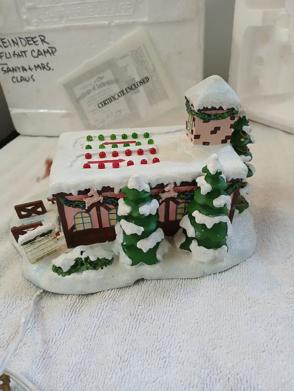 Reindeer Flight Camp Lighted Holiday Village Accent - White, Green, Red